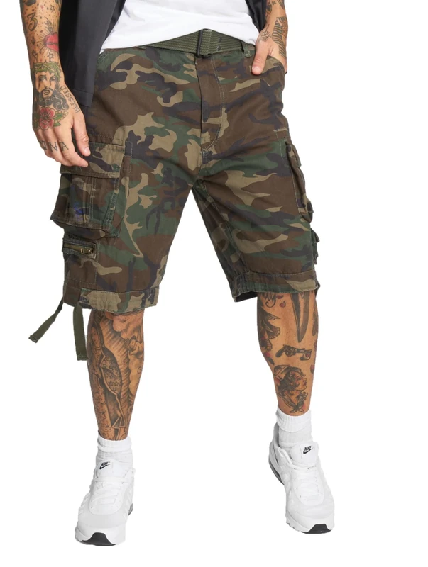 Brandit SHORTS SAVAGE NEU KURZE Hose MIT GÜRTEL CARGO VINTAGE SHORT ARMY BERMUDA, Größe:S, Farbe:woodland