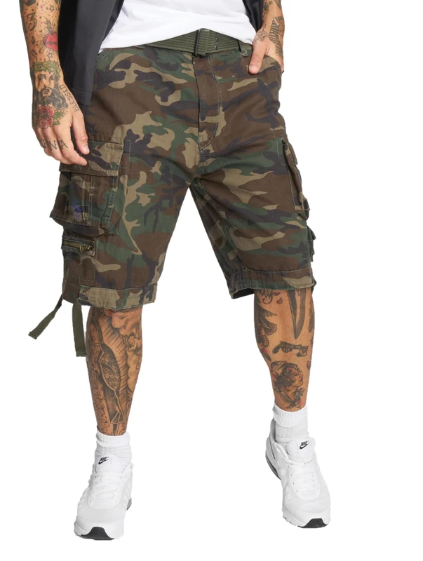 Brandit SHORTS SAVAGE NEU KURZE Hose MIT GÜRTEL CARGO VINTAGE SHORT ARMY BERMUDA, Größe:XL, Farbe:woodland