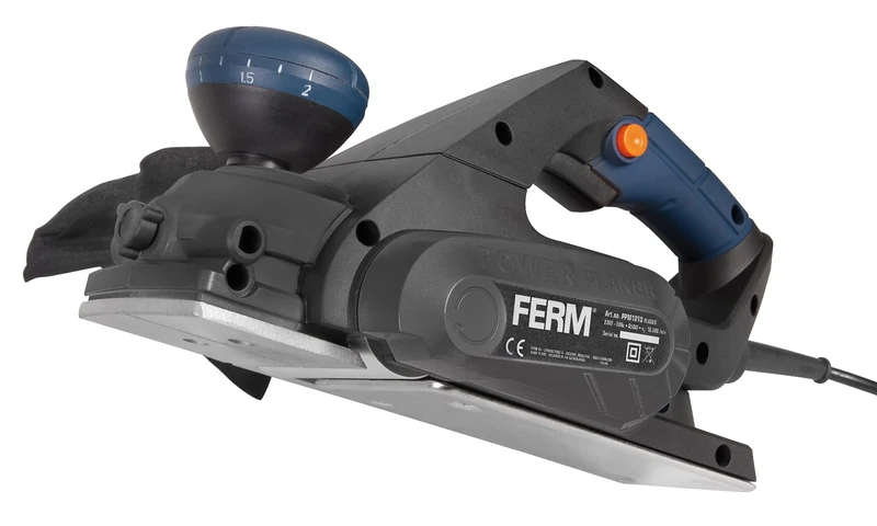 FERM Planer - 650W - Max. Width: 82mm - 8-Position Adjustable Planing Depth - Reversible Knives - Soft Grip Handle - With Parallel Guide, Dust Bag, Wrench and Teeth Belt