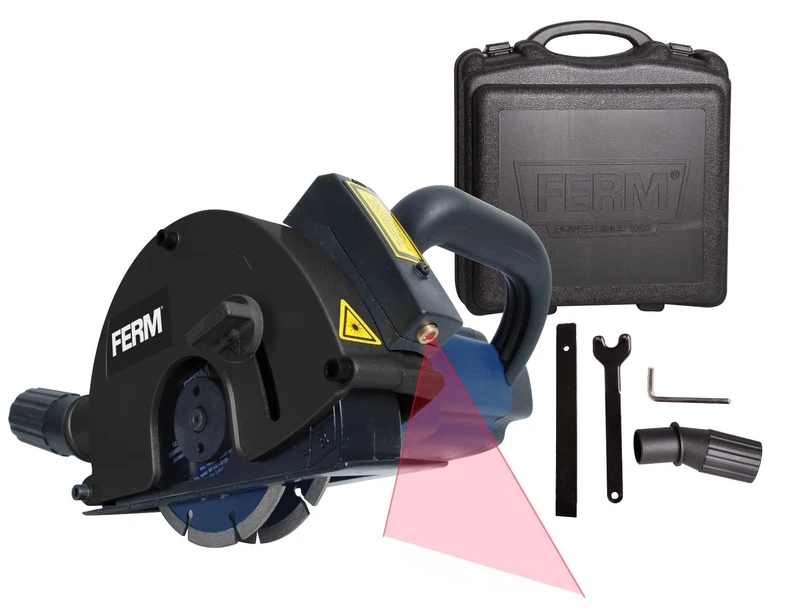 FERM Wall Slotter - Wall Chaser - 1700W - With 2 Diamond Discs 125mm - Laser - Vacuum Adapter - Heavy Duty Storage Case - Image 1