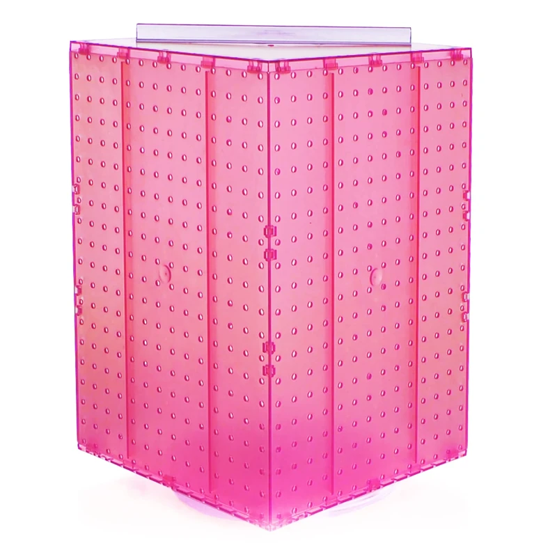 Azar Displays 701414-PNK Rotating Display Stand - 4-Sided Display Racks Peg Display Carousel (14” W x 14” D x 20” H) - Easy Assemble Revolving Display for Retail - Pegboard Organizer, Pink