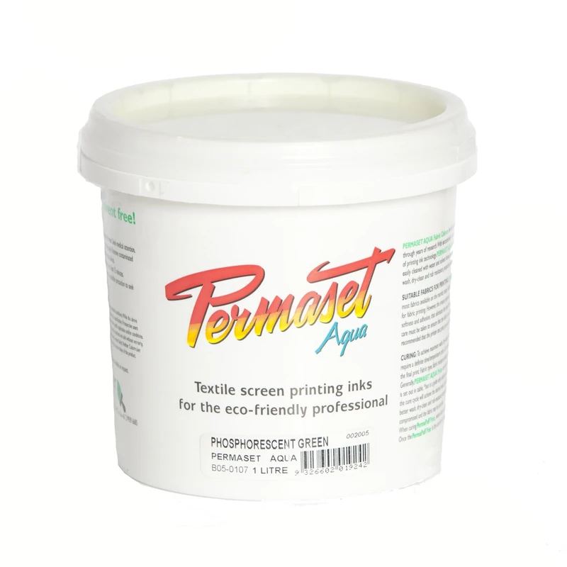 Permaset Aqua Standard 1 Litre Phosphorescnt Green - Screen Printing Ink for Fabric - Ideal Screen Printing Kit for Home Office, Starter Kit, Fabric Paint, Screen Printer and Other Fabric Ink