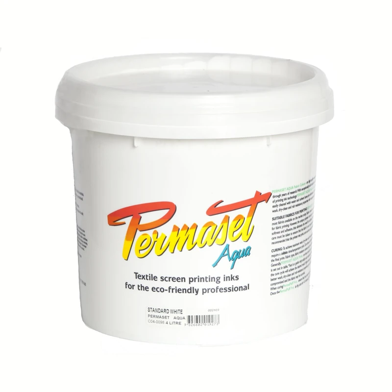 Permaset Aqua Standard 4 litres Standard White - Screen Printing Ink for Fabric - Ideal Screen Printing Kit for Home Office, Starter Kit, Fabric Paint, Screen Printer and Other Fabric Ink