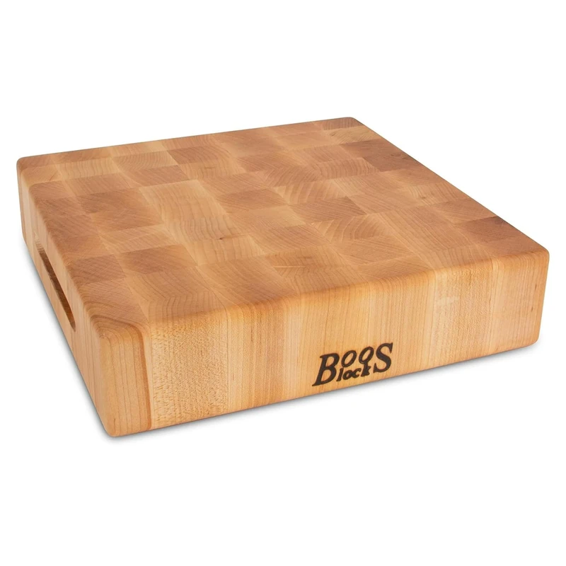 John Boos CCB Series Square Wooden Maple Cutting Board 12”x12” – 3” Thick, 13-lb Reversible Butcher Block with End-Grain & Finger Grips – Made in the USA