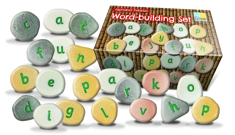 Yellow Door Alphabet Pebble Word-Building Set | ABC Spelling lowercase letter Stones | Educational Toy for kids age 2 3 4 5 | Durable Outdoor Learning | Set of 50 | phonics and CVC words | literacy