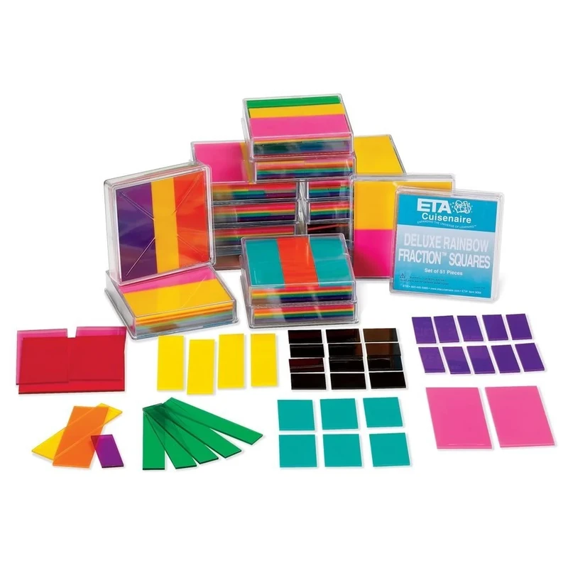 hand2mind Rainbow Fraction Squares, Montessori Math Materials, Fraction Manipulatives, Unit Fraction, Math Manipulatives for Elementary School, Homeschool Supplies (Set of 15) - Image 1