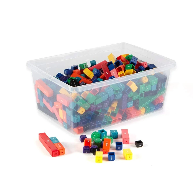 Eta HAND2MIND Plastic Rainbow Fraction Tower Linking Cubes Bulk Classroom Kit with Storage Tote (Pack of 15)
