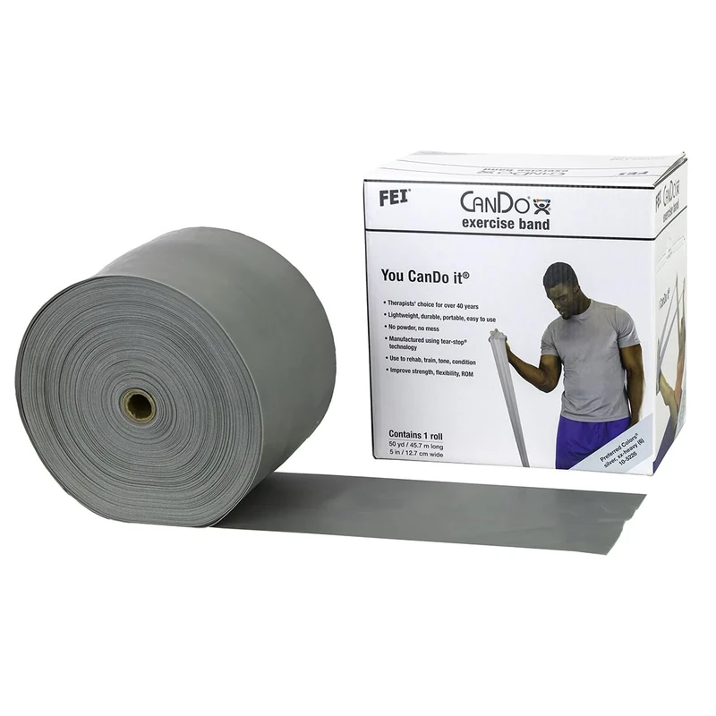 CanDo Low Powder Exercise Band, 50 yard roll, Silver: XX-Heavy
