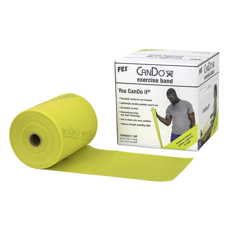 CanDo Resistance band / training band / gymnastics band - dispenser box, 45 m - yellow (very light) - alternative to dumbbells
