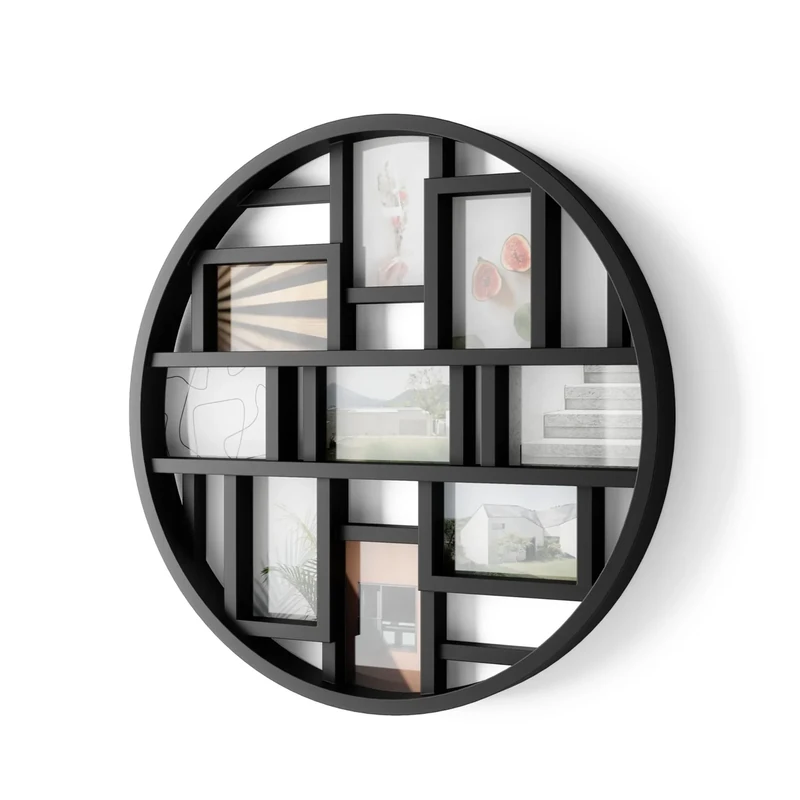 Umbra Luna Collage Picture Frame Holds Nine 4x6 Photos, Large 22-Inch Diameter, Black