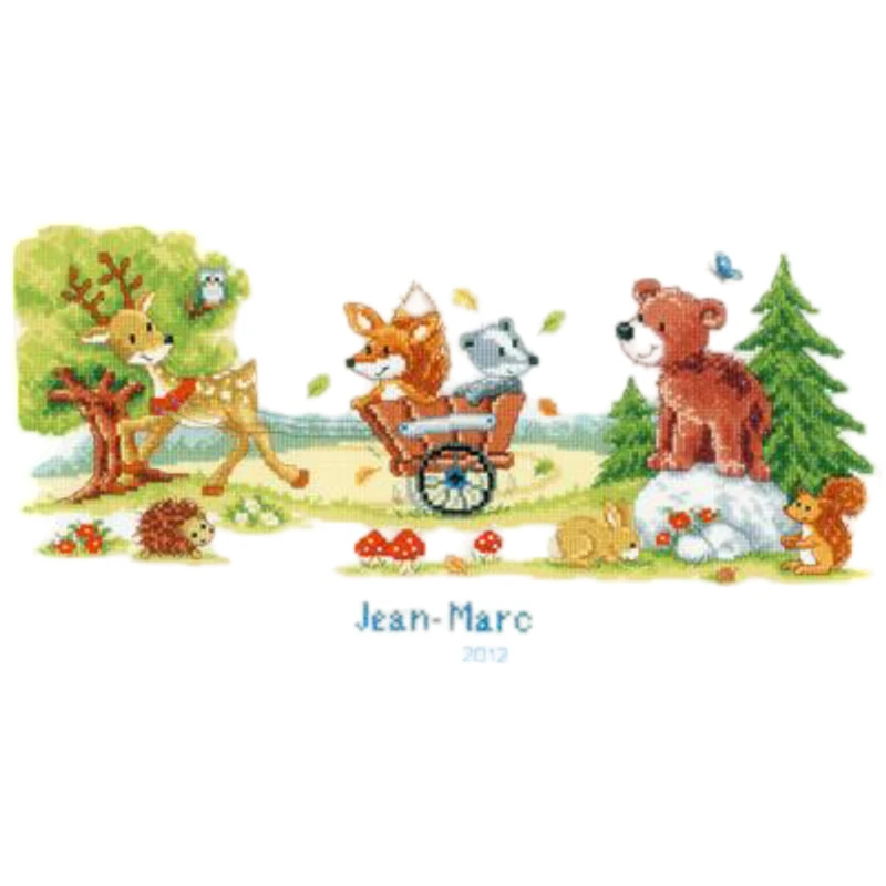 Vervaco Birth Record Animal Fun Counted Cross Stitch Kit, Multi-Colour - Image 1