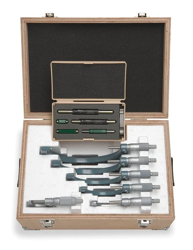 Mitutoyo 103-907-40 Outside Micrometer Set with Standards, 0-6" Range, 0.0001" Resolution, 6 Pieces