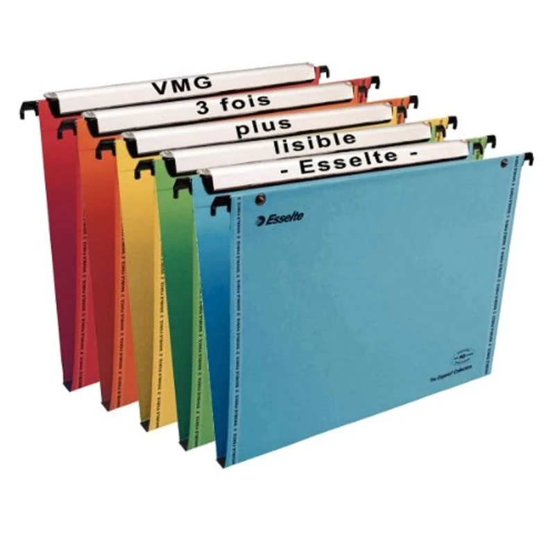 Esselte Pack of 25 Suspension Files for Drawers VMG Base - Kraft 15 mm Base Assorted Colours