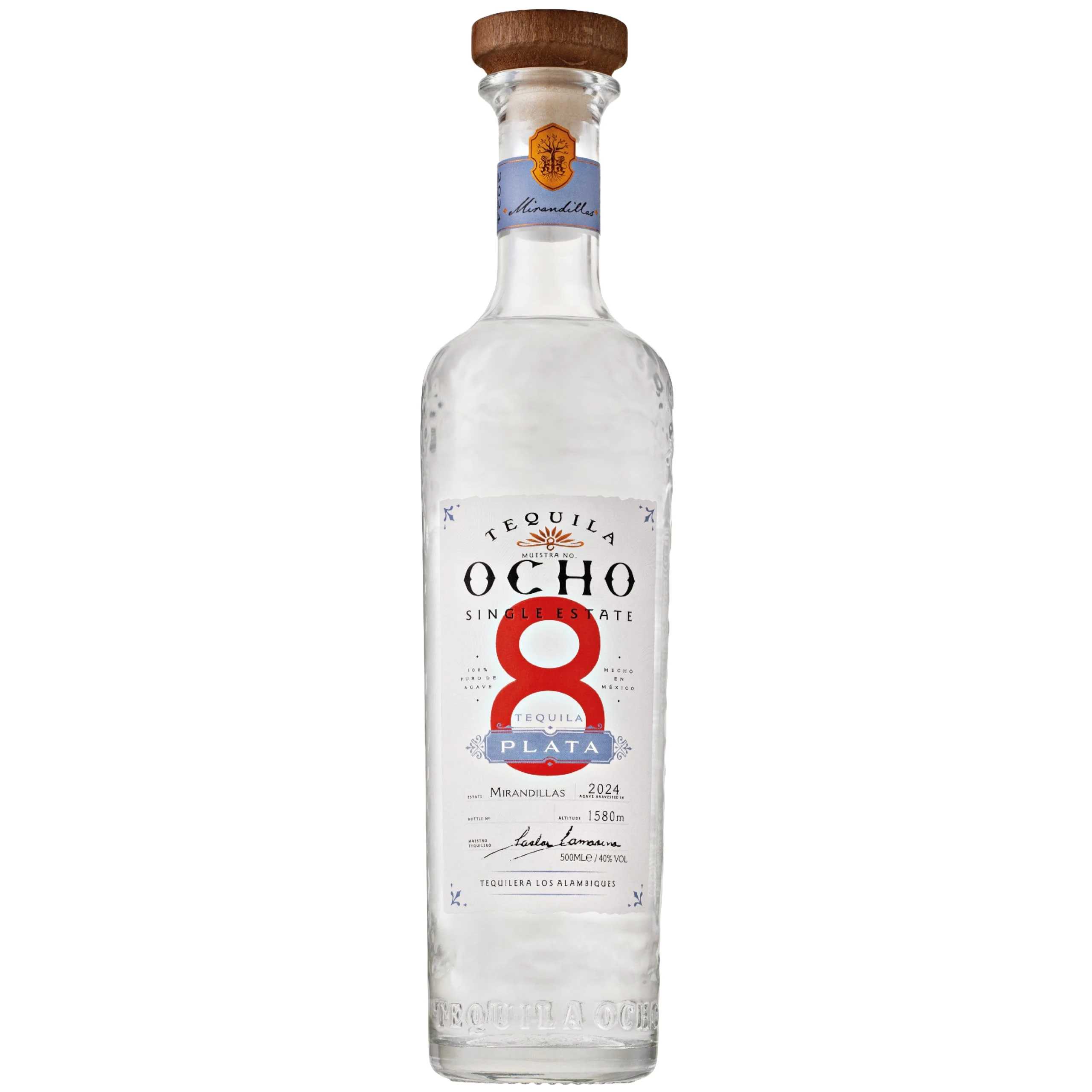 Ocho Blanco Plata, 50 cl - Award Winning Premium Tequila - Made with 100% Blue Agave - Single Estate