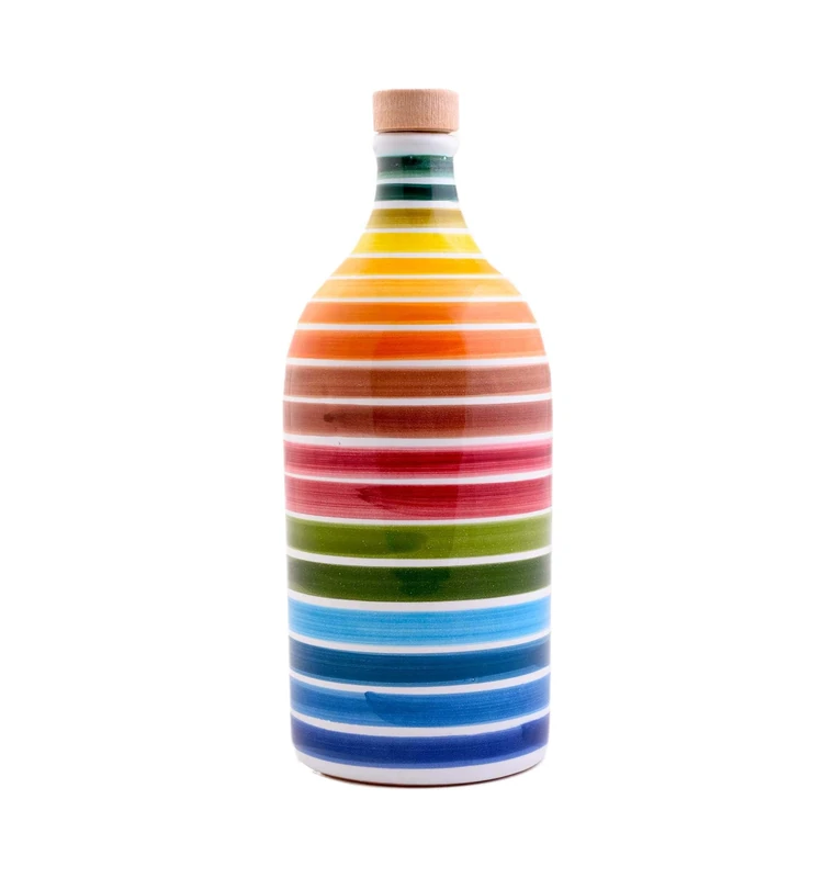 Frantoio Muraglia, Rainbow Ceramic Jar with Extra Virgin Olive Oil 500ml, Intense Fruity Essence, Created and Hand-Decorated by Our Puglian Artisans