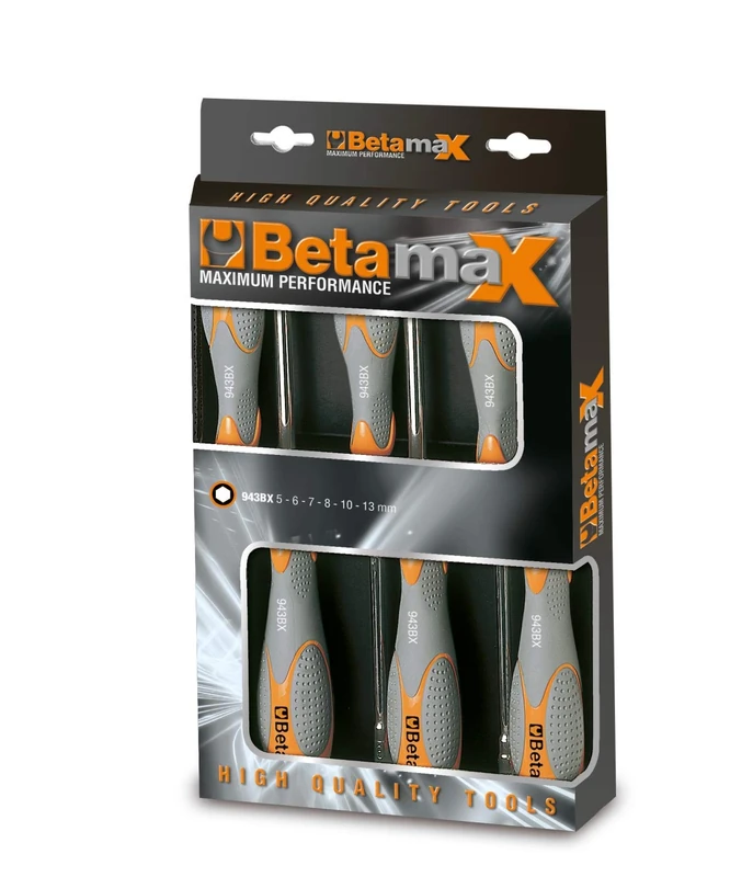 Beta 9440056 Model 944 BX/D6 Set of 6 Deep Hi-Torque Hexagon Nut Spinner, Long Series