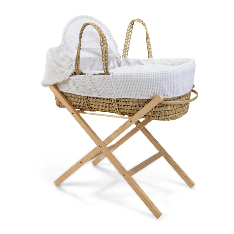 Waffle Moses Basket with Natural Folding Stand