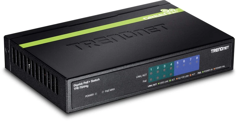 TRENDnet 8-Port Gigabit PoE+ Switch, TPE-TG80G, 8 x Gigabit PoE+ Ports, 123 W PoE Power Budget, 16 Gbps Switching Capacity, Desktop Switch, Ethernet Network Switch, Metal