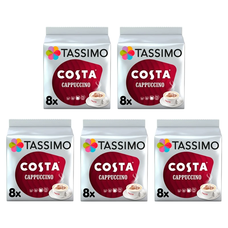 Tassimo Costa Cappuccino Coffee Pods X8 (Pack of 5, Total 40 Drinks)