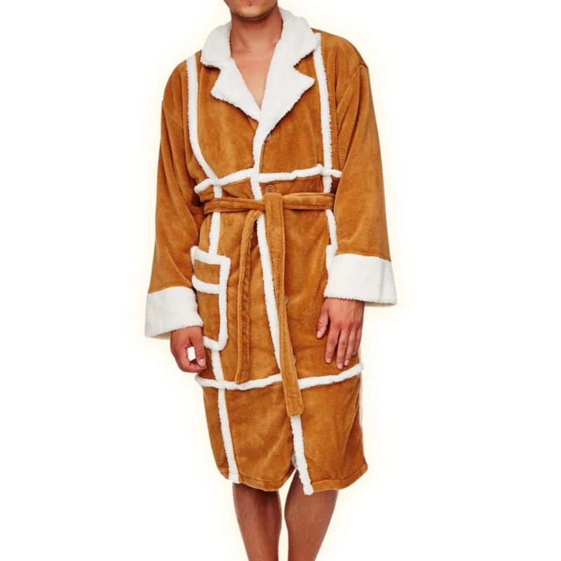 Groovy Uk Only Fools & Horses Adult Del Boy Fleece Hoodless Bathrobe, One Size, Tan/White - Image 1