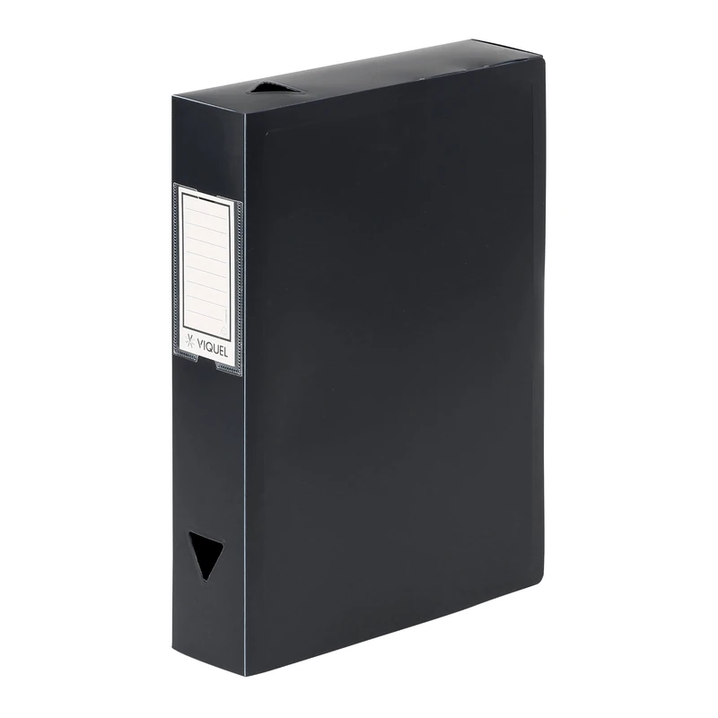 VIQUEL - Essential A4 Document Box - 6 cm Spine - Durable Flexible Plastic - Label Holder - Press Stud - French Origin Guarantee - Black
