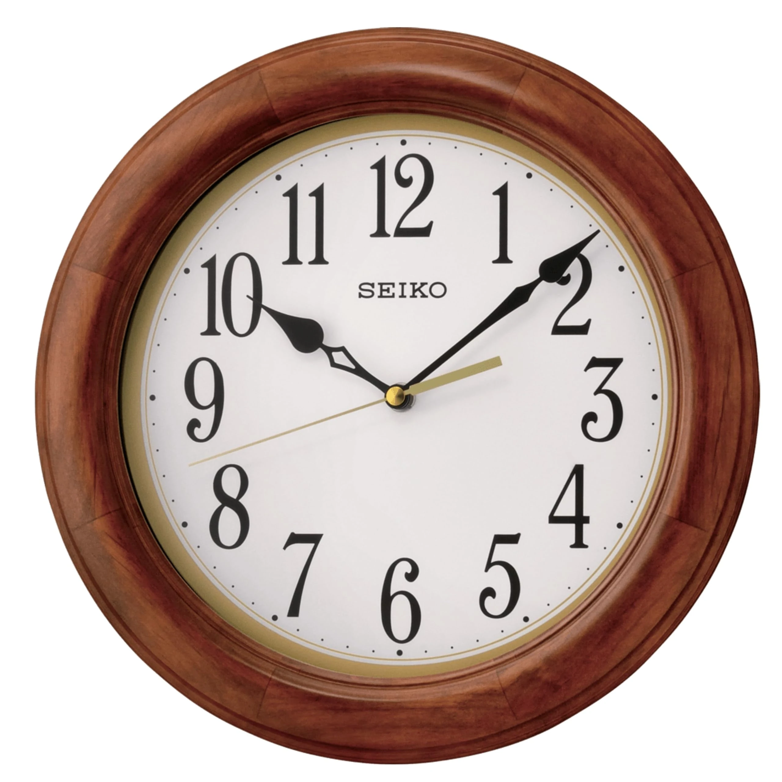 Seiko 12" Round Wood Classic Wall Clock, Brown