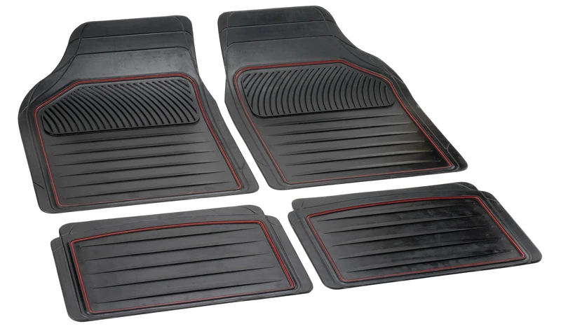 Bottari 14035 14035 Heavy Duty Luxury Universal Rubber Car Mat Set - 4 Pieces, Black with red trim, Red Trim