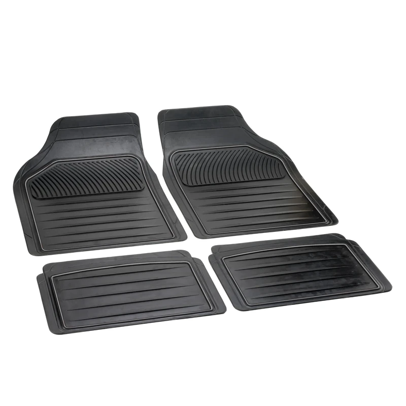 Bottari 14037 14037 Heavy Duty Luxury Universal Rubber Car Mat Set - 4 Pieces, Black with grey trim, Grey Trim
