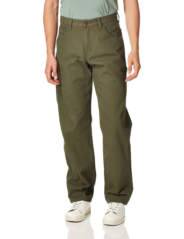 Dickies Men's Relaxed Fit Straight-Leg Duck Carpenter Jean, Rinsed Moss Green, 50W x 30L