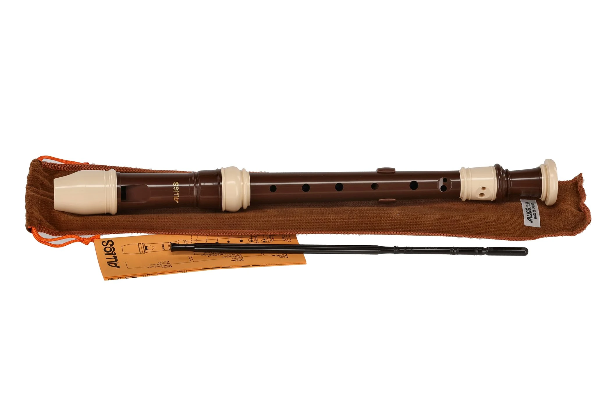 Aulos C soprano recorder Bel Canto 105A, flute (baroque fingering, complete with bag, wiper stick and fingering chart, synthetic resin, thumb rest), medium brown