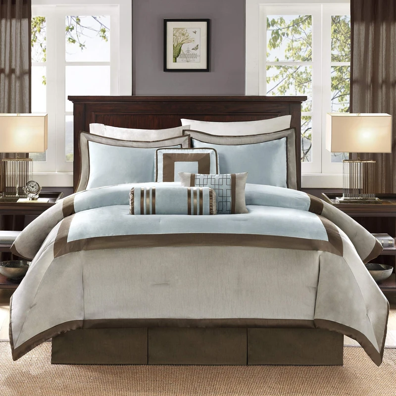 Madison Park All Season Down Alternative Luxury Bedding with Matching Shams, Decorative Pillows, Polyester, Genevieve, Blue, Cal King(104"x92")