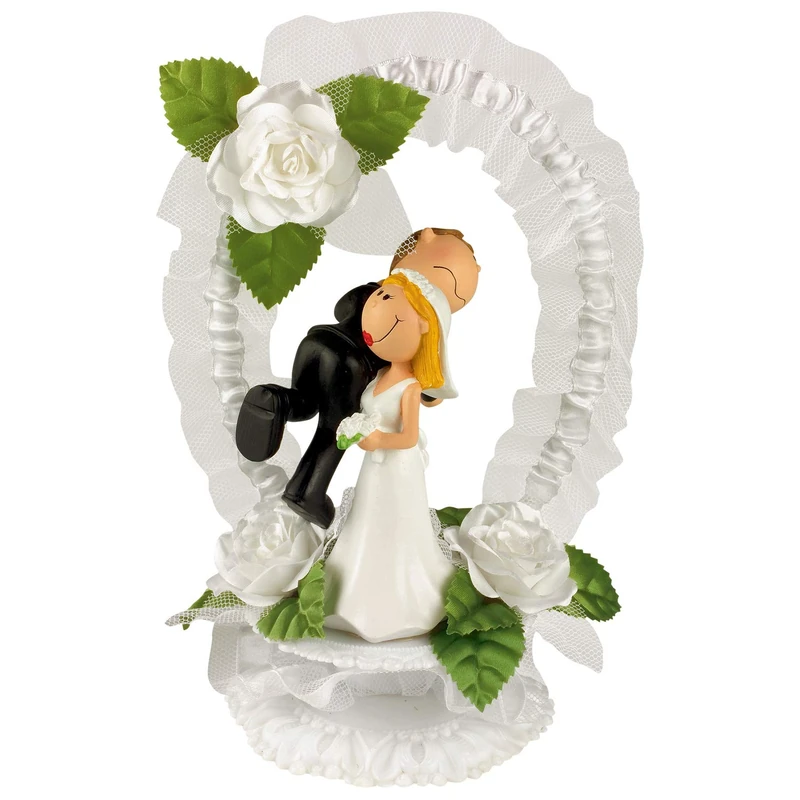 Gunthart Funny Polyresin Wedding Couple with Tulle Wreath - Image 1