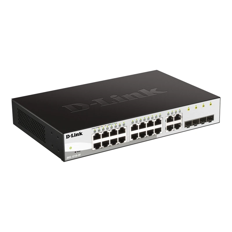 D-Link DGS-1210-20 20-Port Gigabit Smart Switch, Surveillance Mode Interface, Fibre Uplink Ports, Enhanced Layer 2 Management