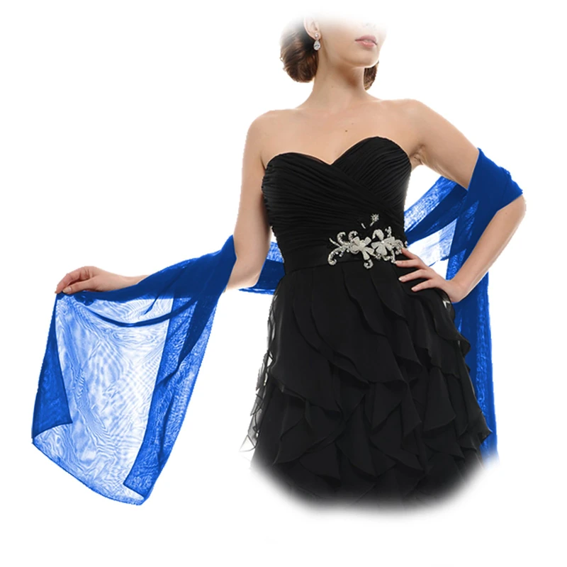 Black Butterfly Wedding Bride Bridesmaids Prom Dress Organza Sash Shawl Stole Wrap (19" x 80", Royal Blue) - Image 1