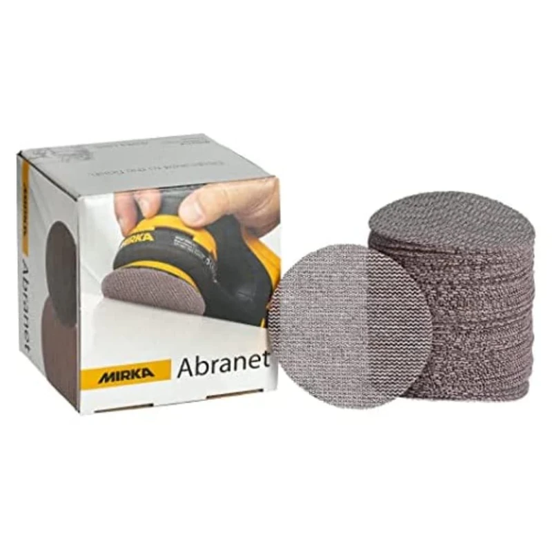 Mirka Abranet net sanding disc Ø 77 mm Hook & loop/Grit P240 / 50 pcs/Sand paper discs for sanding wood, walls, metal, aluminium, stainless steel, filler, varnish, plastic