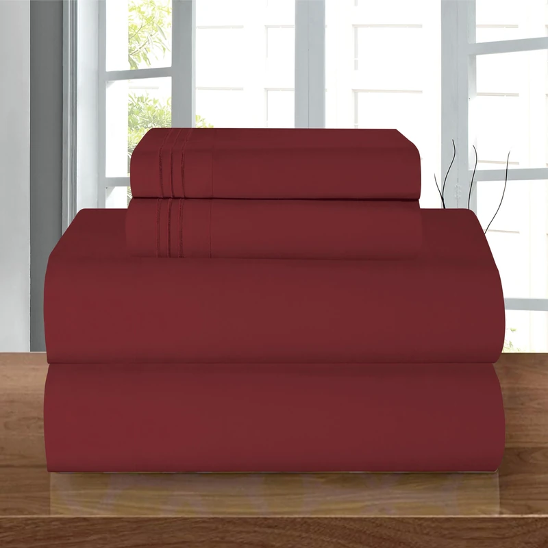 Elegant Comfort 4 Piece 1500 Thread Count Luxurious Ultra Soft Egyptian Quality Coziest Sheet Set, King, Burgundy Red