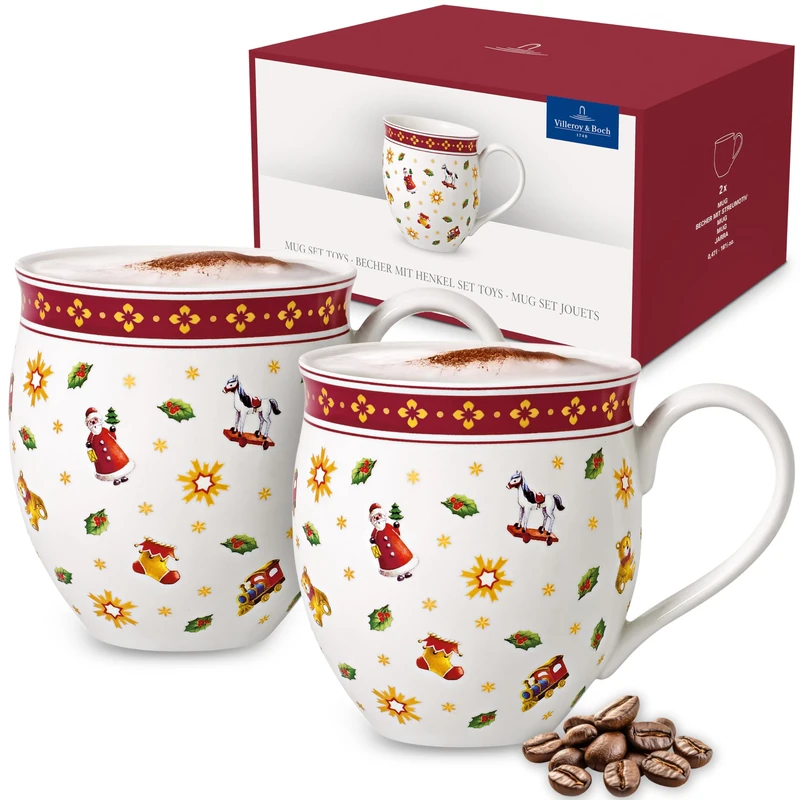 Villeroy & Boch – Toy's Delight Mug Toys 2-Piece Red and White, Dishwasher Safe, Microwave Safe, Christmas Mugs Set of 2, Coffee Mugs, Tea Cup, Chistmas Decorations Indoor Table, Premium Porcelain