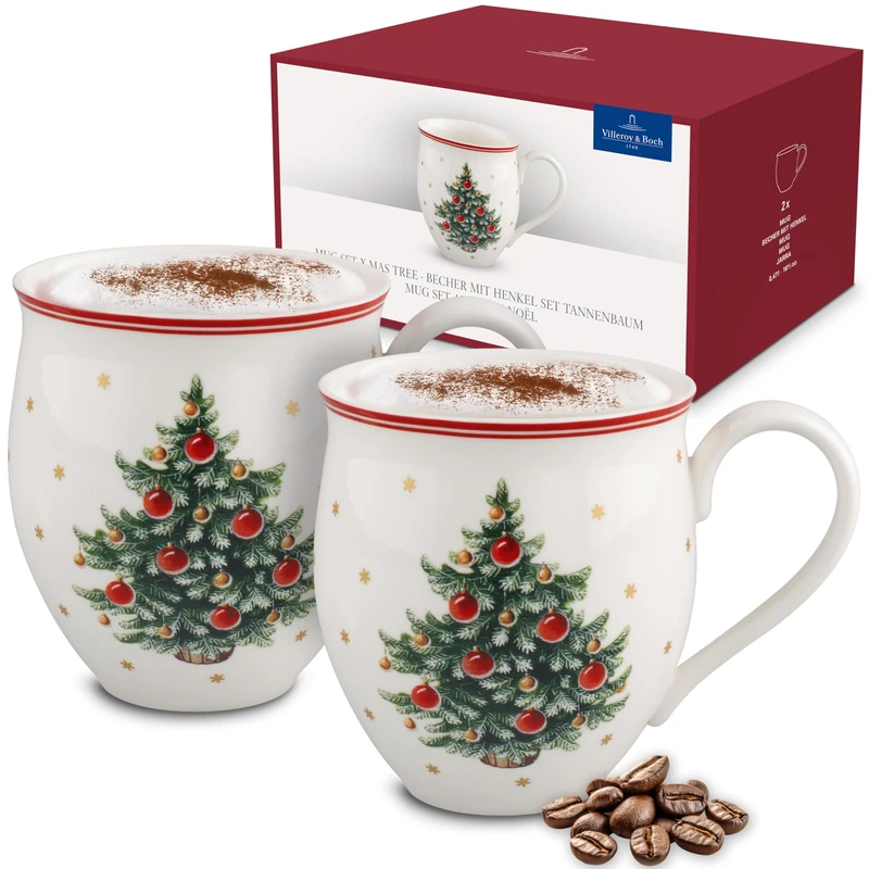 Villeroy & Boch – Toy's Delight Mug Christmas Tree 2-Piece Red and White, Dishwasher Safe, Microwave Safe, Christmas Mug, Coffee Mug, Cup for Tea, Christmas Decoration Indoor, Premium Porcelain - Image 1