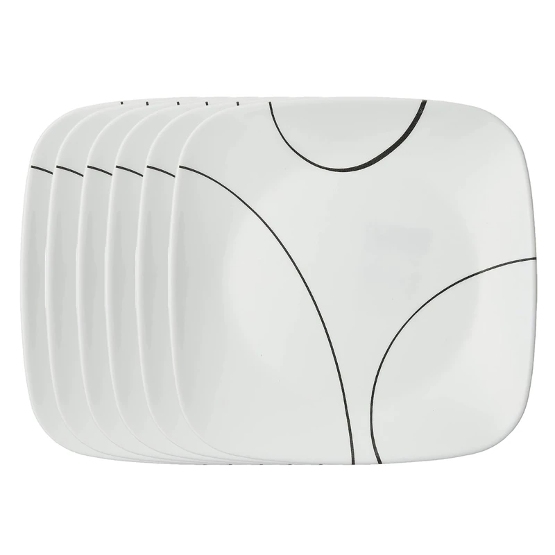 Corelle Square Simple Lines Lunch Plate Set, 6 Pack