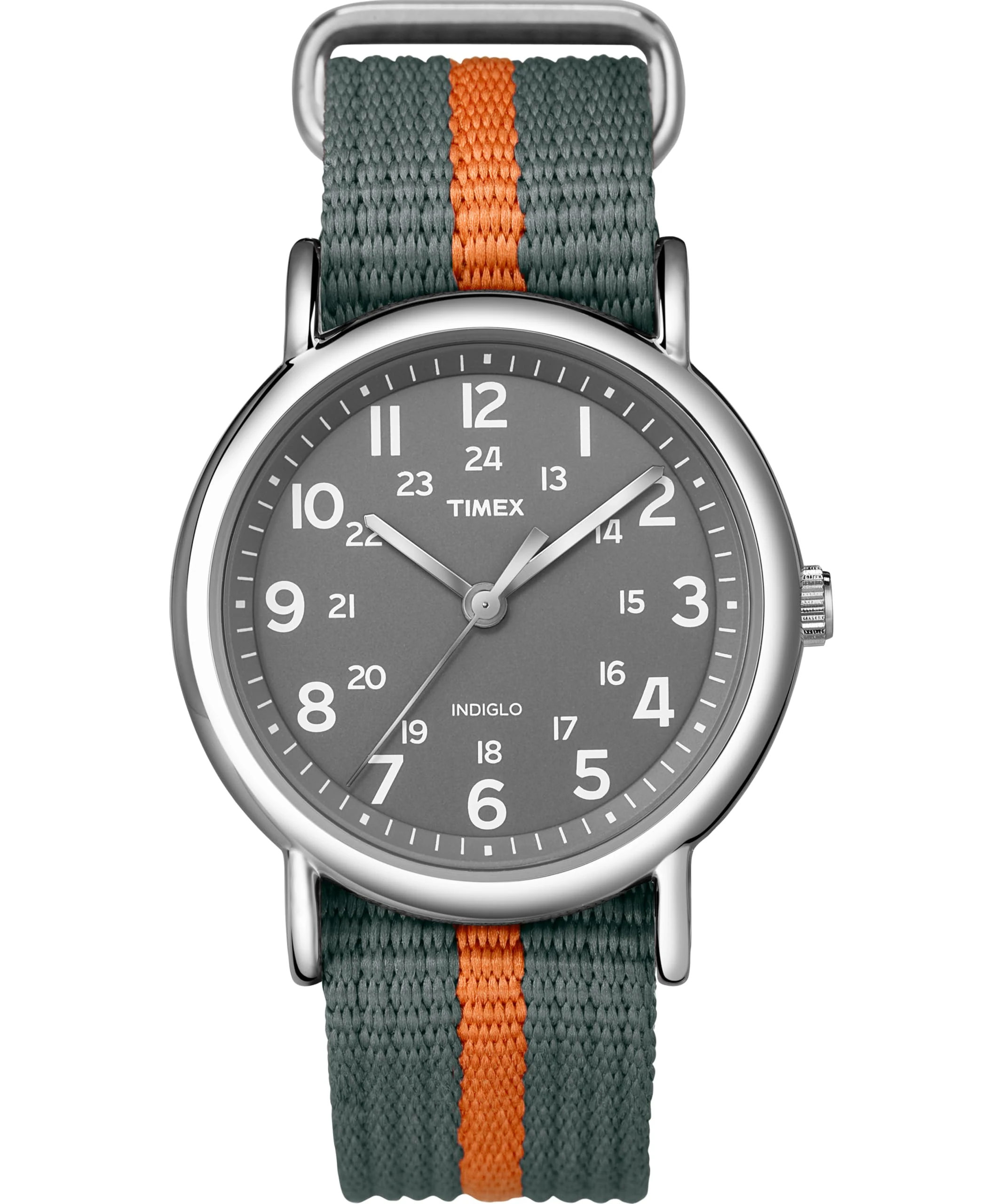 Timex unisex-adult Weekender 38 mm Watch, Timex Watch, Grey/Orange Stripe, 38 mm