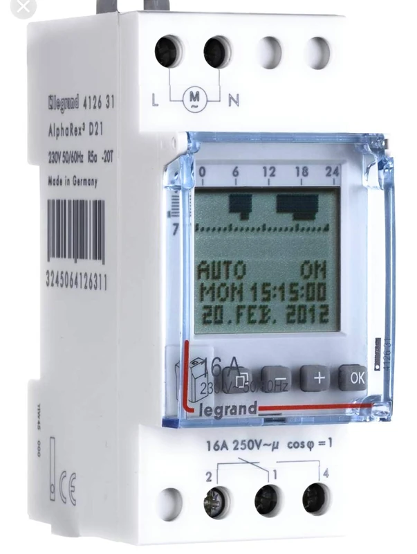 Legrand, AlphaRex D21 412654 Digital Astro Timer Switch with Combination Function, 1 Channel, 2 Modules with 56 Switching Programmes for DIN Rail 230 V/50 Hz