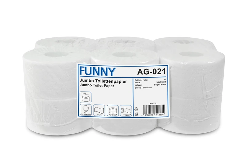 Funny Jumbo 2-Ply Toilet Paper - Brilliant White (12 Rolls)