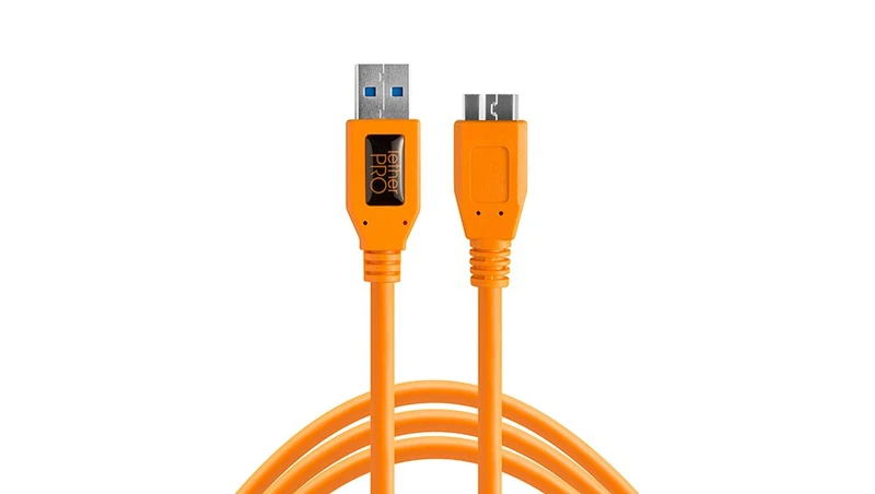 Tether Tools CU5454 USB 3.0 SuperSpeed Micro-B Cable, 15 feet, High-Visibility Orange - Image 1
