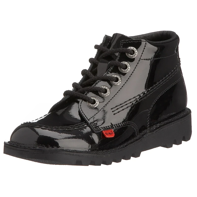 Kickers Youth Unisex Kick Hi Classic Ankle Boots | Extra Comfortable | Added Durability | Premium Quality, Patent Black, 6 UK