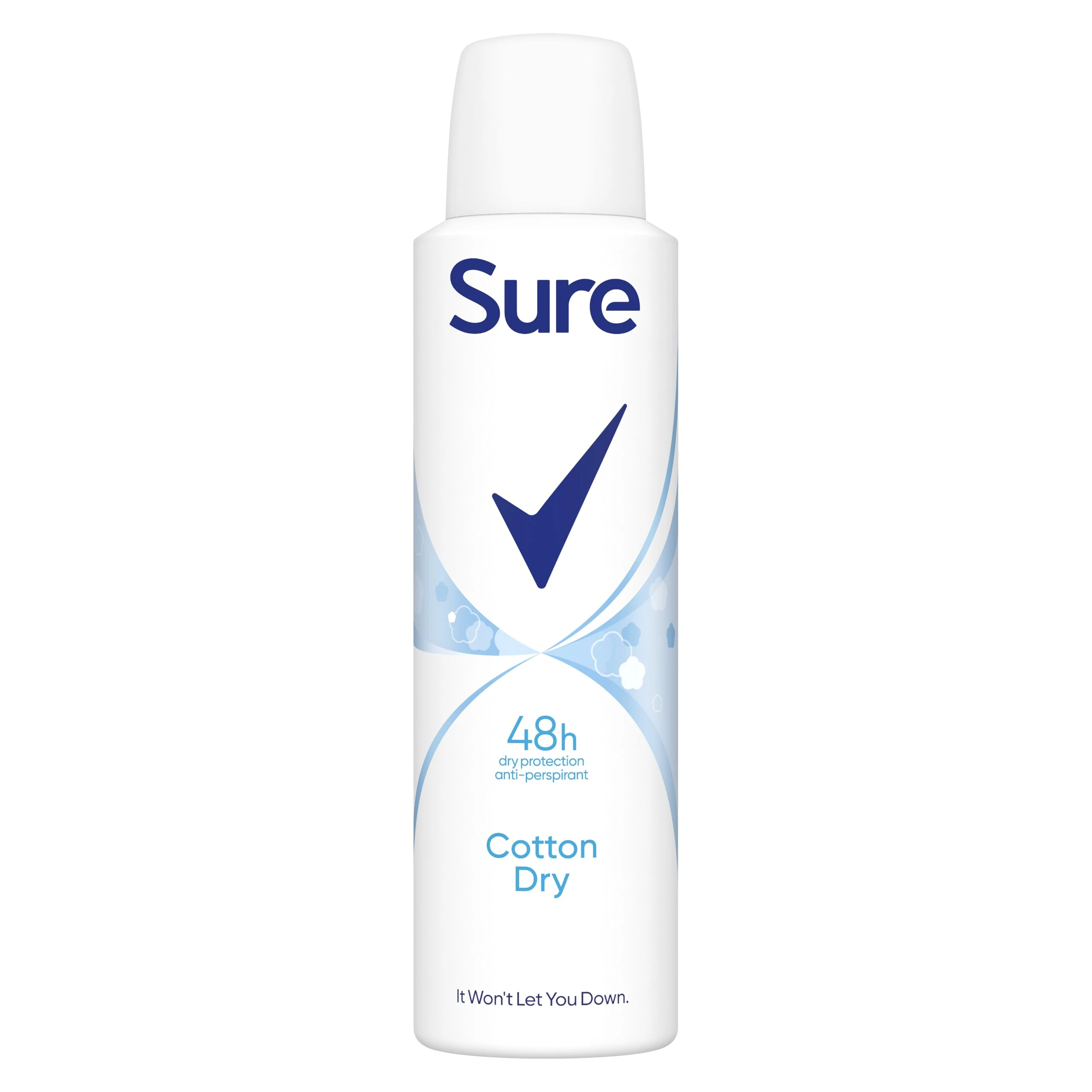 Sure Cotton Dry Anti-Perspirant Aerosol Women's Deodorant Spray with a clean fragrance inspired by fresh cotton sheets for 48 hour protection against sweat and odour 6x 150 ml