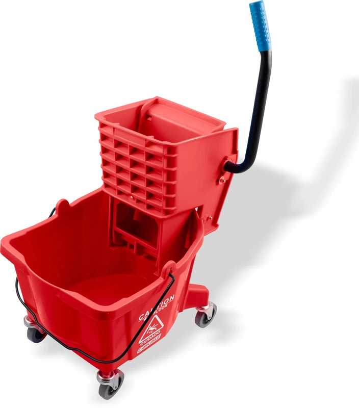 CFS Plastic Commercial Mop Bucket with Side-Press Wringer, 26 Quarts, Red