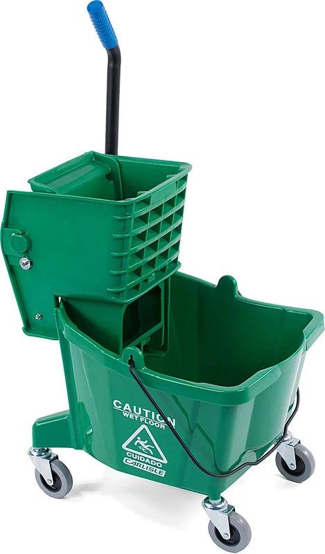 CFS Plastic Commercial Mop Bucket with Side-Press Wringer, 26 Quarts, Green