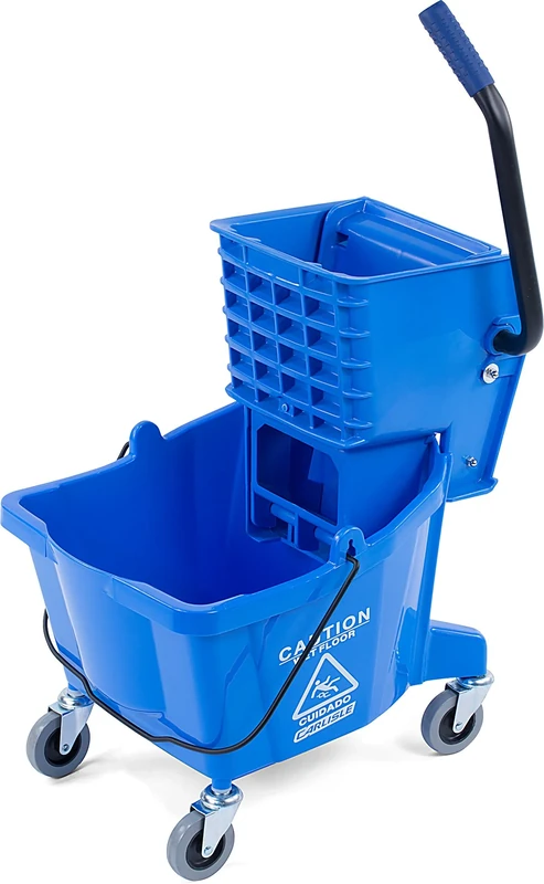 CFS Plastic Commercial Mop Bucket with Side-Press Wringer, 26 Quarts, Blue