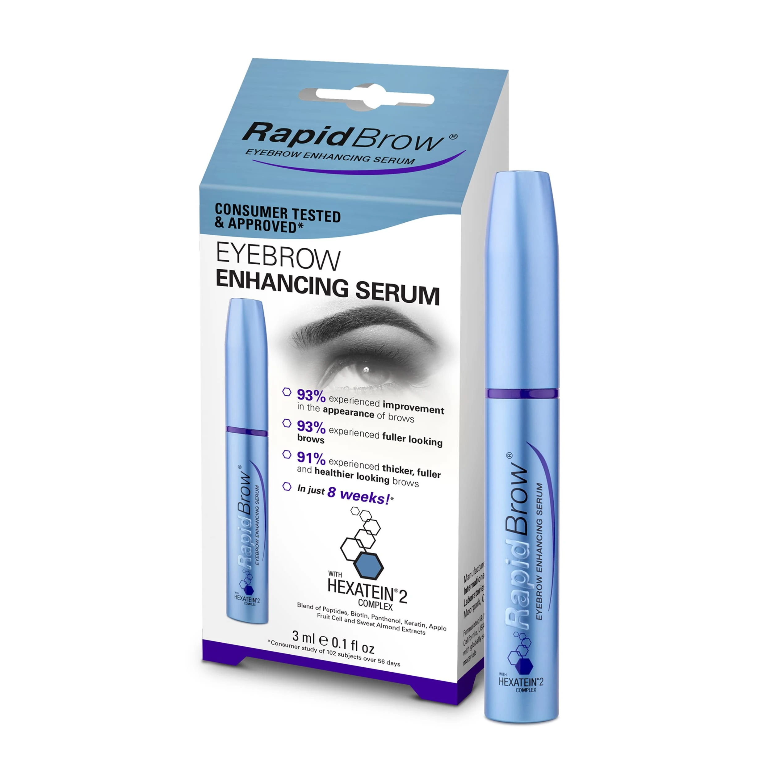 RapidBrow Eyebrow Enhancing Serum, Hexatein 2 Complex, 3 ml (Pack of 1)