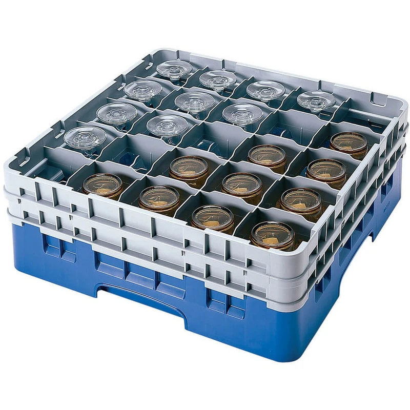 Cambro 20S1114 Camracks Polypropylene Baskets for Stems and Tumblers with 20 Compartments, 1/1 Size, Blue, 9.84 cm Diameter, 29.8 cm Maximum Height, Pack of 2